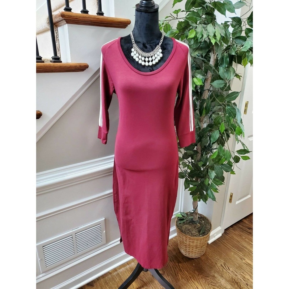 NWT Redfox Women's Maroon Polyester Scoop Neck Long Sleeve Knee Length Dress L
